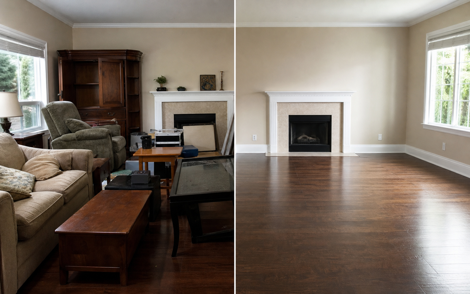 Before and after living room with furniture removed